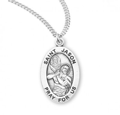 Sterling Silver St. Jason Oval Medal on a 20&quot; Rhodium Plated Chain