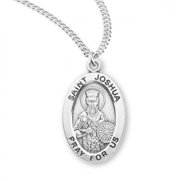 Sterling Silver St. Joshua Oval Medal on a 20&quot; Rhodium Plated Chain