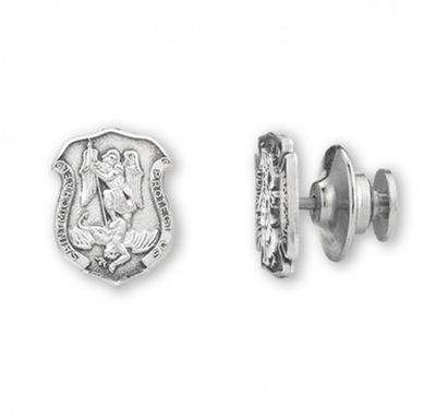 Sterling Silver Tiny St. Michael Police Badge Lapel Pin