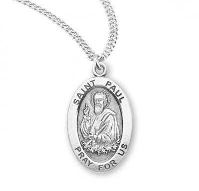 Sterling Silver St. Paul Oval Medal on a 20&quot; Rhodium Plated Chain