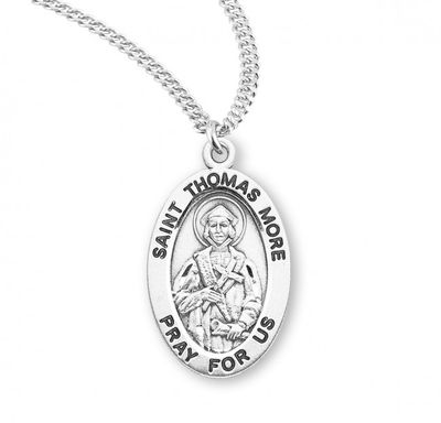 Sterling Silver St. Thomas More Oval Medal on a 20&quot; Rhodium Plated Chain