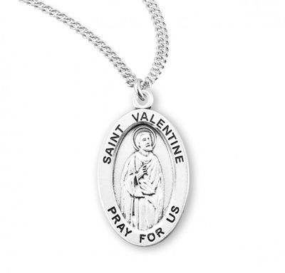 Sterling Silver St. Valentine Oval Medal on a 20&quot; Rhodium Plated Chain