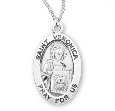 Sterling Silver St. Veronica Oval Medal on a 18&quot; Rhodium Plated Chain