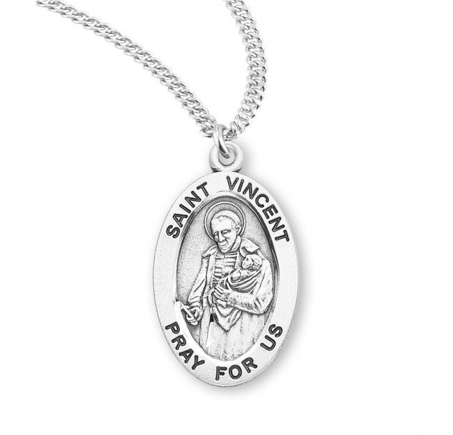 Sterling Silver St. Vincent Oval Medal on a 20&quot; Rhodium Plated Chain