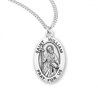 Sterling Silver St. William Oval Medal on a 20&quot; Rhodium Plated Chain