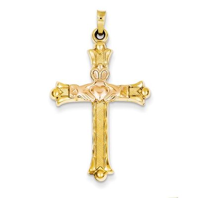 14kt Gold Two Tone Claddagh Cross Pendant Disc.