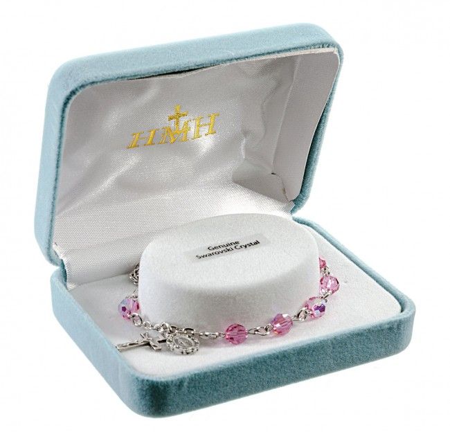 Youth Crystal Pink Round Shaped Rosary Bracelet