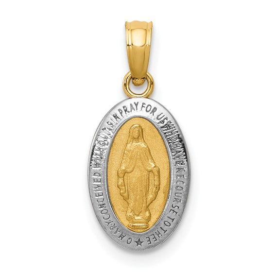14kt Gold with Rhodium Miraculous Medal Charm