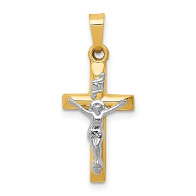 14kt Gold Two Tone Inri Hollow Crucifix Pendant