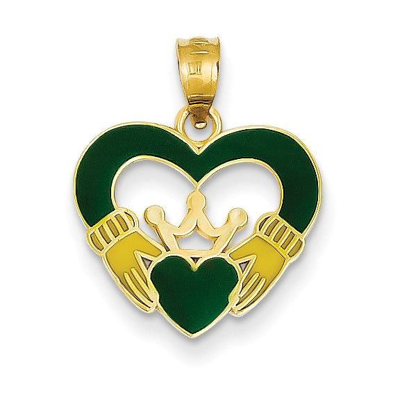 14kt Gold Enamel Claddagh Charm Disc.