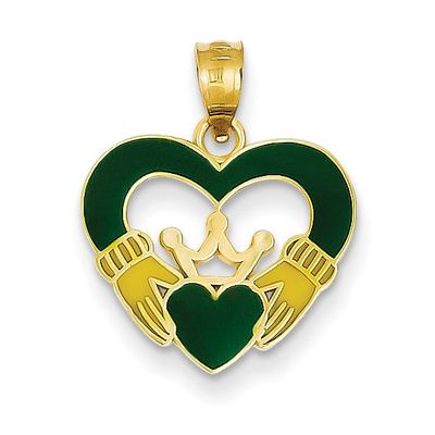 14kt Gold Enamel Claddagh Charm Disc.