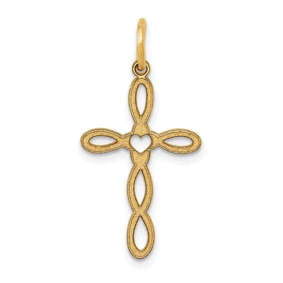 14kt Gold Loop with Center Heart Cross Pendant
