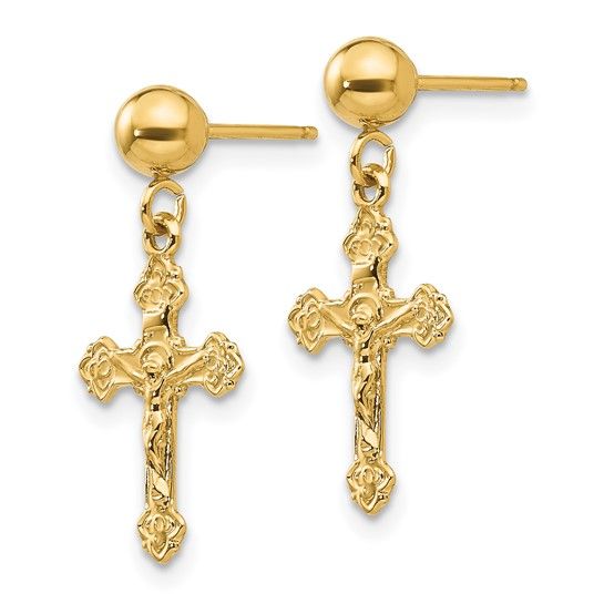 14kt Gold Polished Crucifix Post Earrings