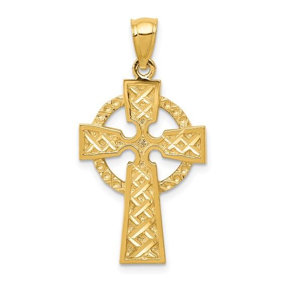 14kt Gold Diamond Cut Celtic Cross Pendant