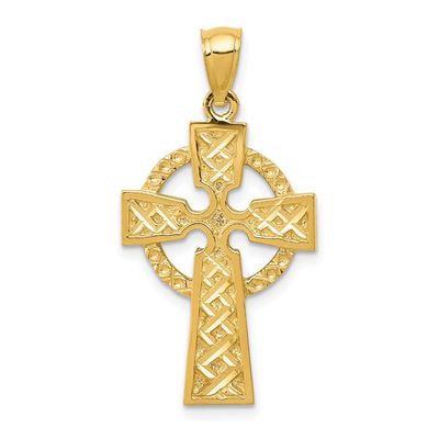 14kt Gold Diamond Cut Celtic Cross Pendant