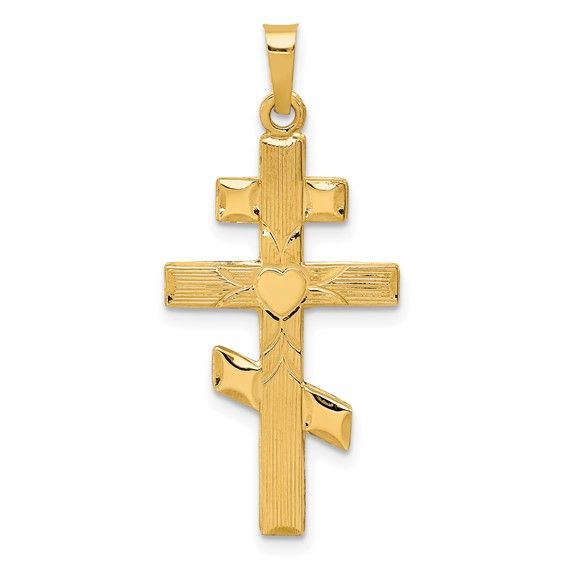 14kt Gold Eastern Orthodox Cross with Heart Pendant