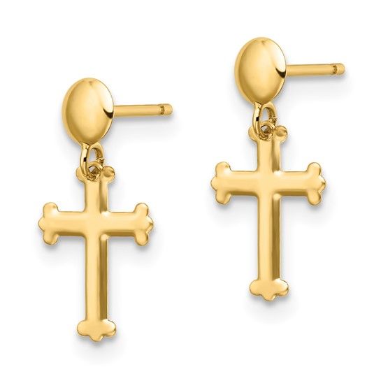 14kt Gold Polished Cross Post Dangle Earrings