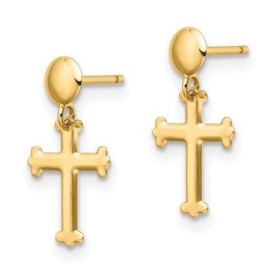 14kt Gold Polished Cross Post Dangle Earrings
