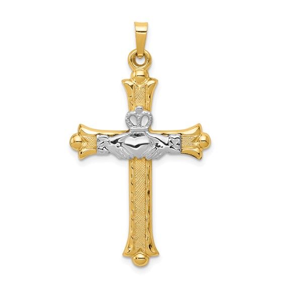 14kt Gold Two-Tone Large Claddagh Cross Pendant