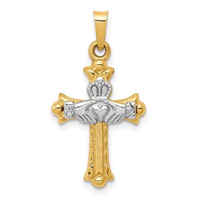 14kt Gold Two-Tone Small Claddagh Cross Pendant