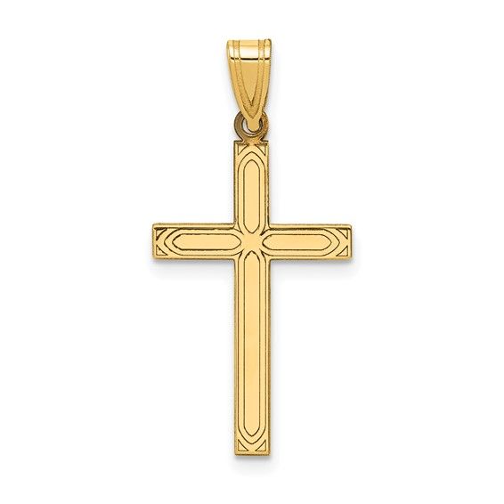 14kt Gold Solid Laser Etched Cross Pendant