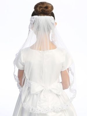 24&quot; Veil on Comb with Corded Lace Trim- T-305