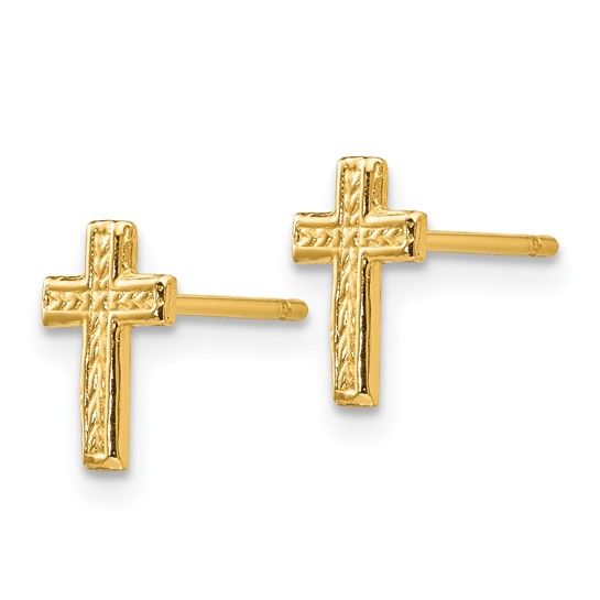 14kt Gold Polished Cross Post  Earrings