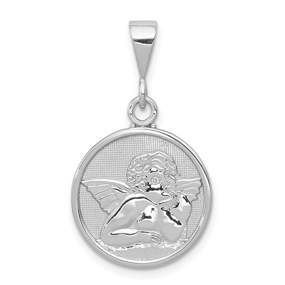 14kt White Gold Polished and Satin Angel Pendant
