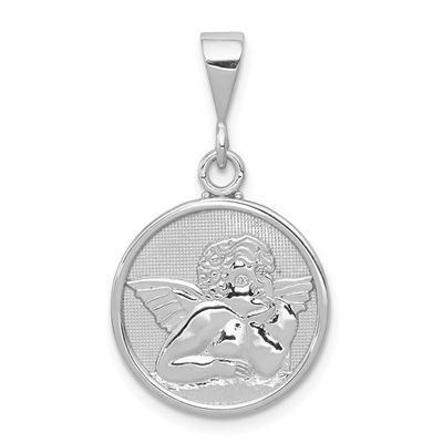 14kt White Gold Polished and Satin Angel Pendant