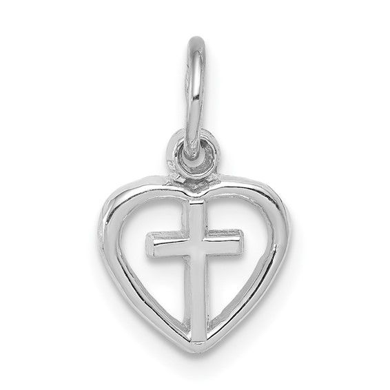 14kt White Gold Cross in Heart Charm