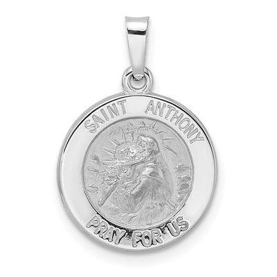 14kt White Gold Polished and Satin Hollow St. Anthony Medal Pendant Disc.