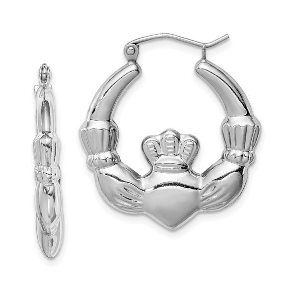Sterling Silver Claddagh Round Hoop Earrings