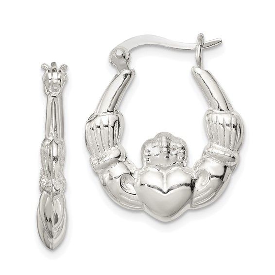 Sterling Silver Claddagh Hoop Earring