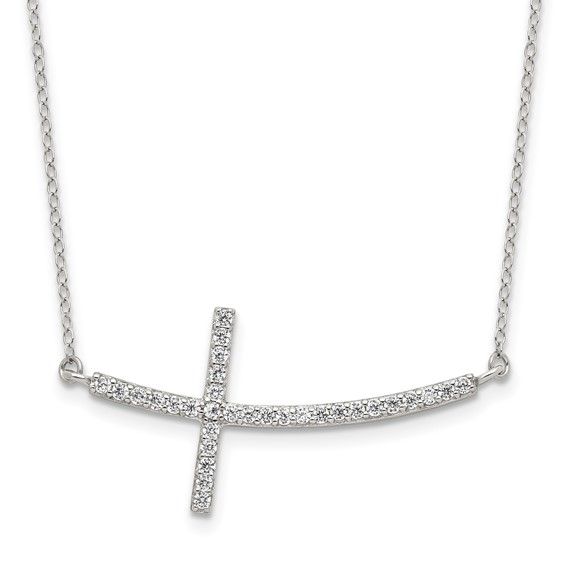 Sterling Silver CZ Sideways Cross on a 16&quot; Sterling Silver Chain