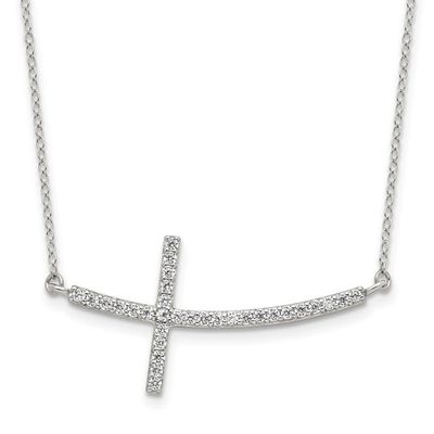 Sterling Silver CZ Sideways Cross on a 16&quot; Sterling Silver Chain