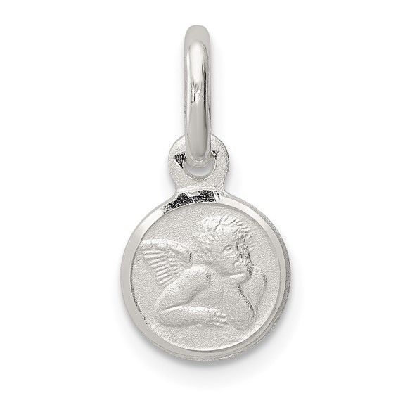 Sterling Silver Rhodium-Plated Satin Angel Charm Disc.