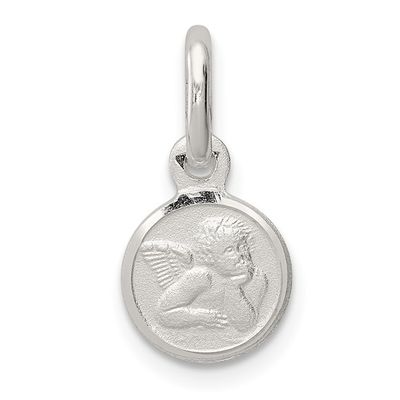 Sterling Silver Rhodium-Plated Satin Angel Charm Disc.