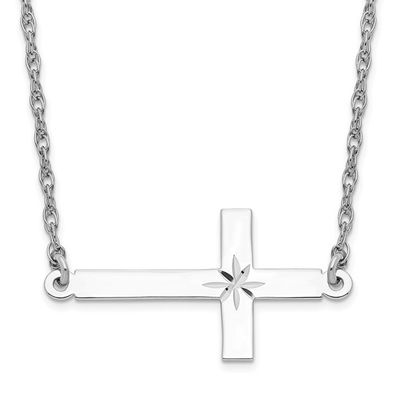 Sterling Silver Diamond Cut Sideways Cross on an 18&quot; Sterling Silver Chain