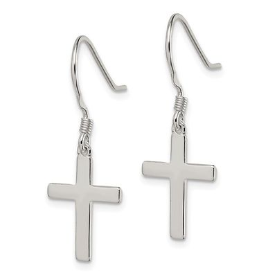 Sterling Silver Rhodium-Plated Polished Cross Dangle Earrings