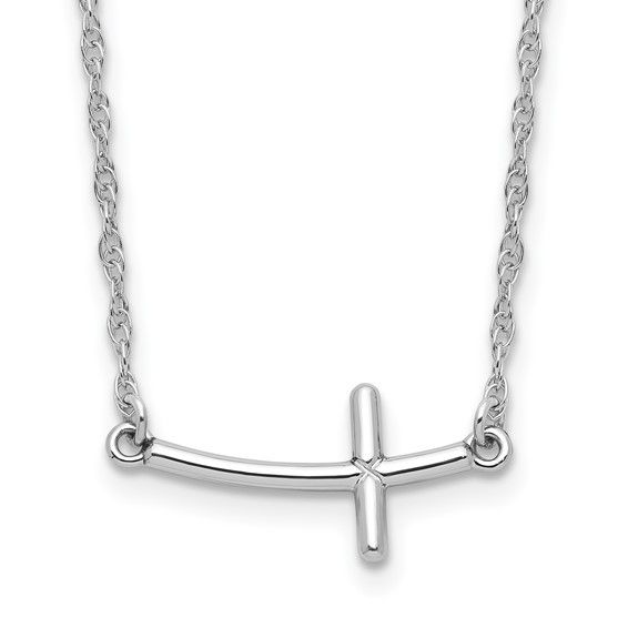 Sterling Silver Sideways Curved Cross on a 18&quot; Sterling Silver Chain