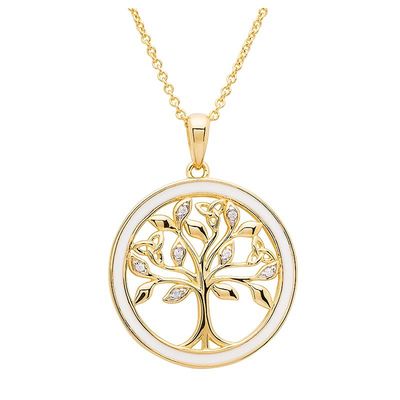 14kt Gold Vermeil White Enamel Tree of Life Pendant