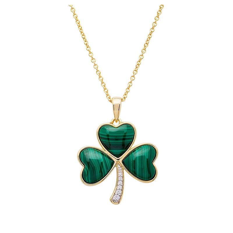 14kt Gold Vermeil Malachite Shamrock Necklace Disc.