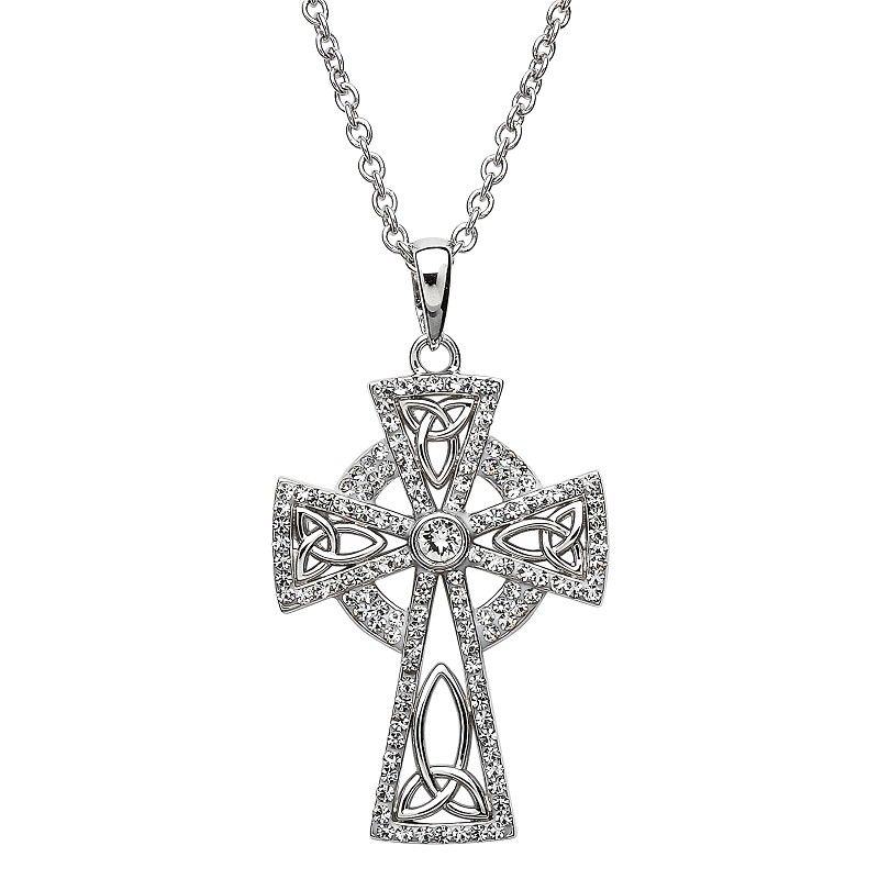 Sterling Silver Celtic Cross White Swarovski® Crystal Pendant