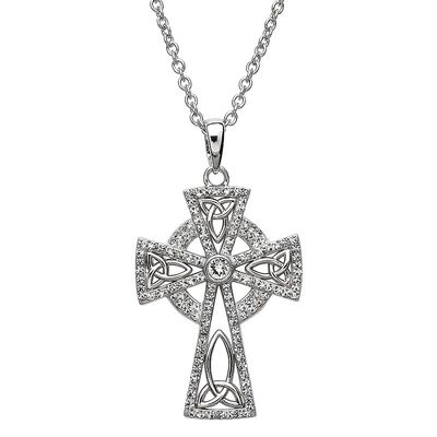 Sterling Silver Celtic Cross White Swarovski® Crystal Pendant