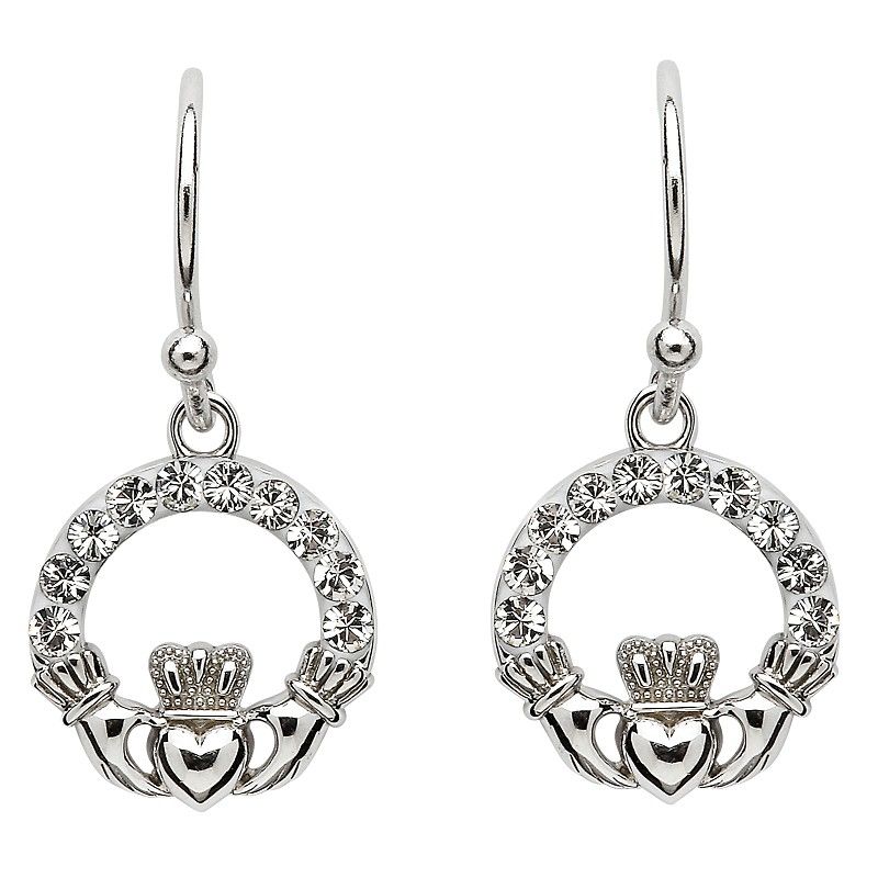 Sterling Silver Claddagh White Swarovski® Crystal Earrings
