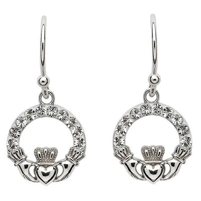 Sterling Silver Claddagh White Swarovski® Crystal Earrings