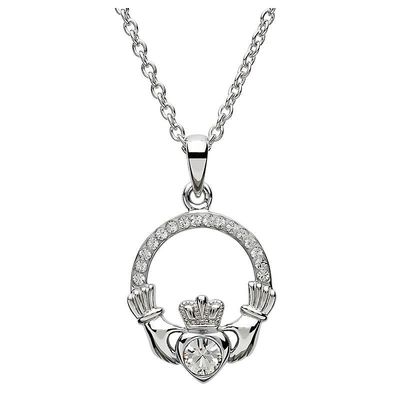 Sterling Silver April Claddagh Birthstone Necklace with Swarovski® Crystals