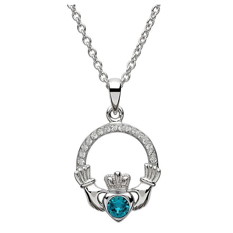 Sterling Silver December Claddagh Birthstone Necklace with Swarovski® Crystals