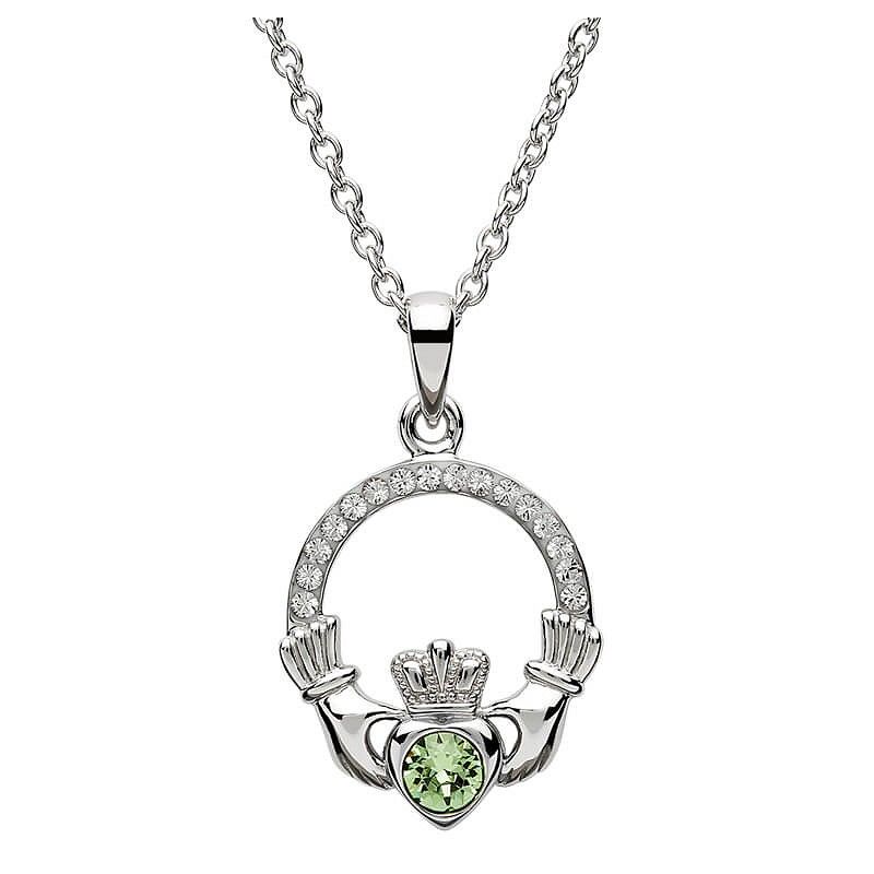 Sterling Silver August Claddagh Birthstone Necklace with Swarovski® Crystals