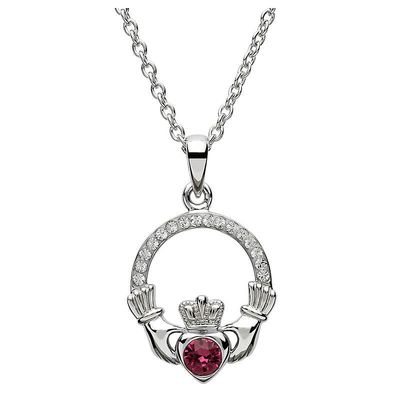 Sterling Silver February Claddagh Birthstone Necklace with Swarovski® Crystals